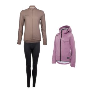 Herbst-Set Damen: Langarmtrikot P-Drift W, Winter-Bib P-Wind Chaser W und Regenjacke P-Space Age W